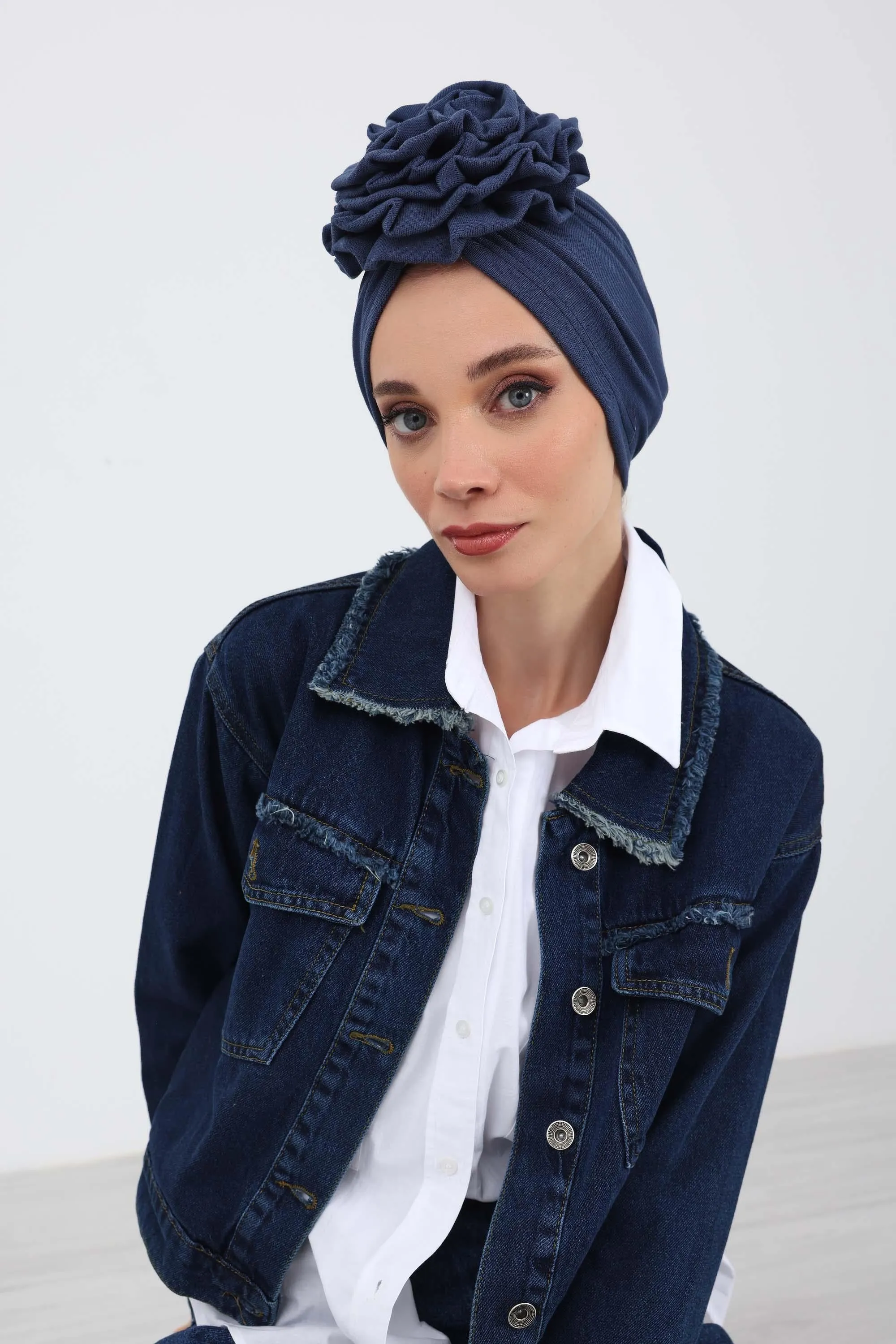 Stylish Rose Design Winter Bonnet for Women, Stretchable Ribbed Instant Turban for Cold Weather, Rose Accent Chemo Headwear,B-21RB