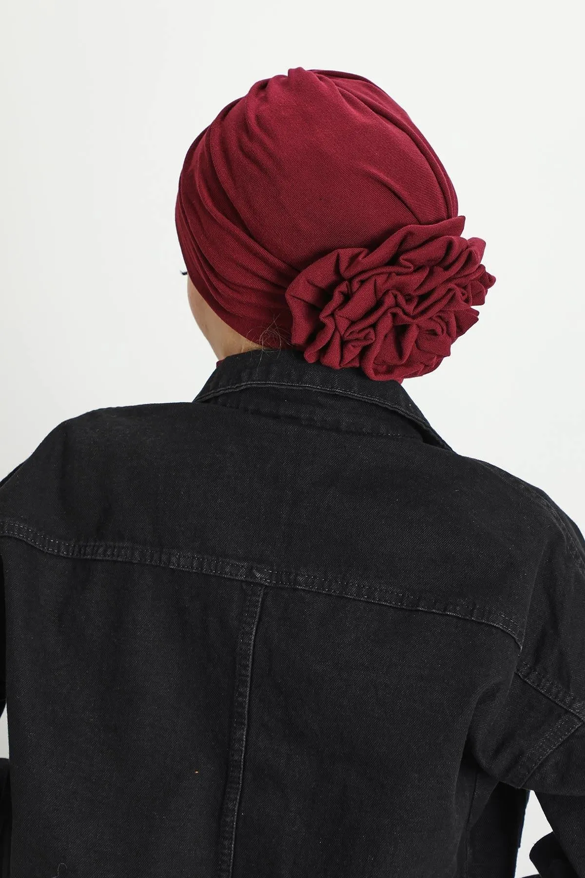 Stylish Rose Design Winter Bonnet for Women, Stretchable Ribbed Instant Turban for Cold Weather, Rose Accent Chemo Headwear,B-21RB