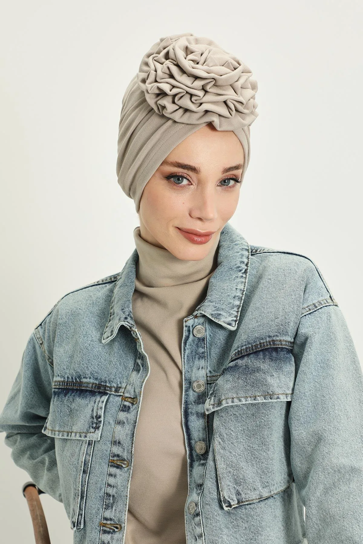 Stylish Rose Design Winter Bonnet for Women, Stretchable Ribbed Instant Turban for Cold Weather, Rose Accent Chemo Headwear,B-21RB