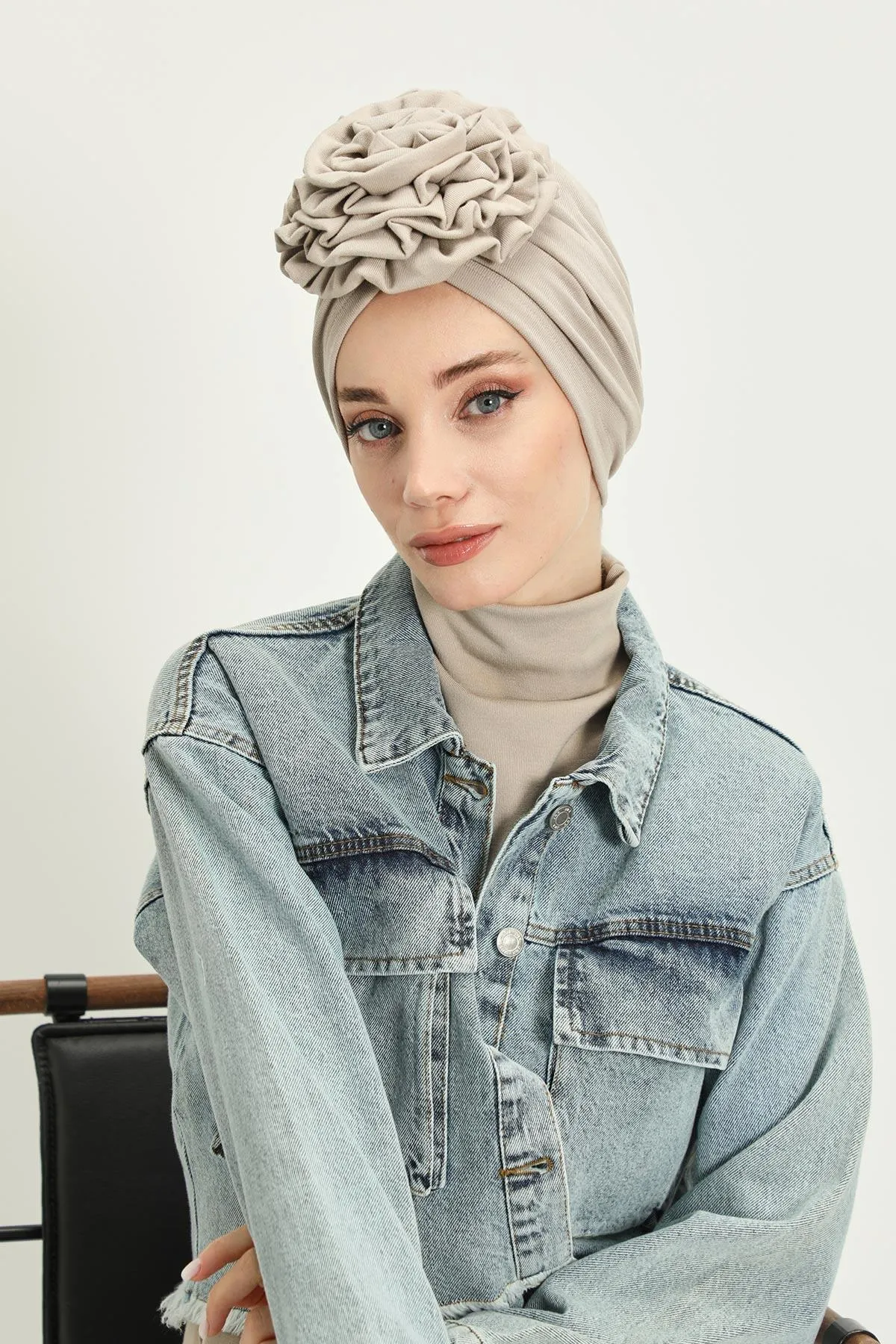 Stylish Rose Design Winter Bonnet for Women, Stretchable Ribbed Instant Turban for Cold Weather, Rose Accent Chemo Headwear,B-21RB