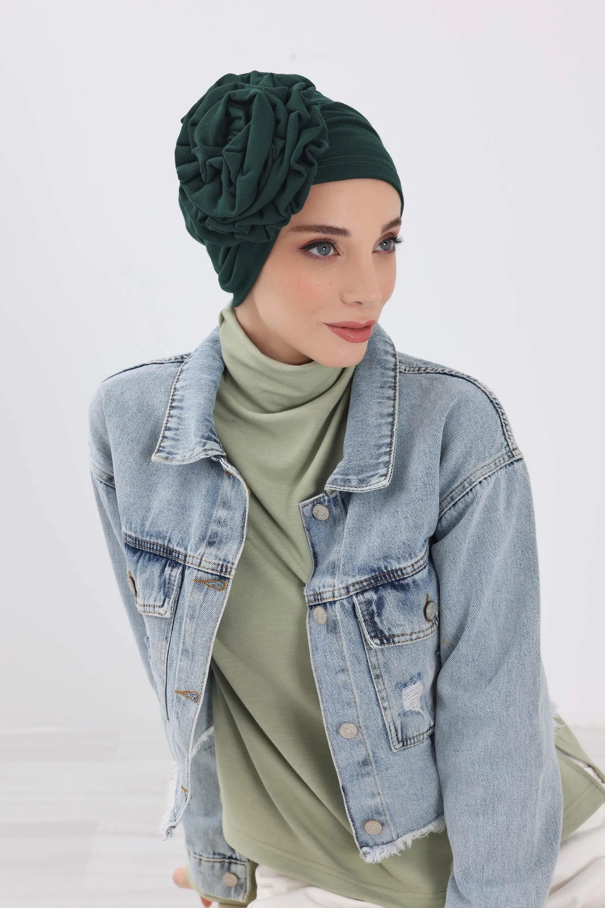 Stylish Rose Design Winter Bonnet for Women, Stretchable Ribbed Instant Turban for Cold Weather, Rose Accent Chemo Headwear,B-21RB