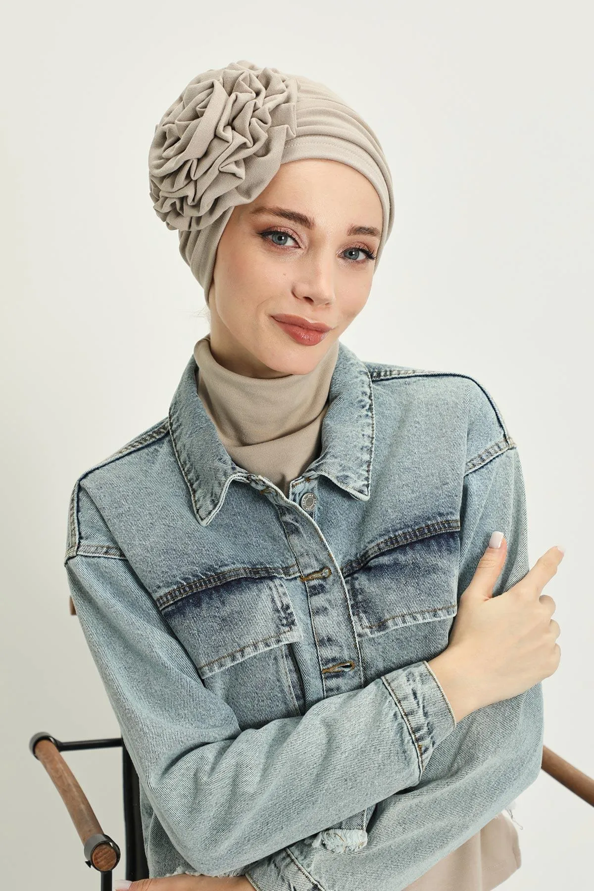 Stylish Rose Design Winter Bonnet for Women, Stretchable Ribbed Instant Turban for Cold Weather, Rose Accent Chemo Headwear,B-21RB