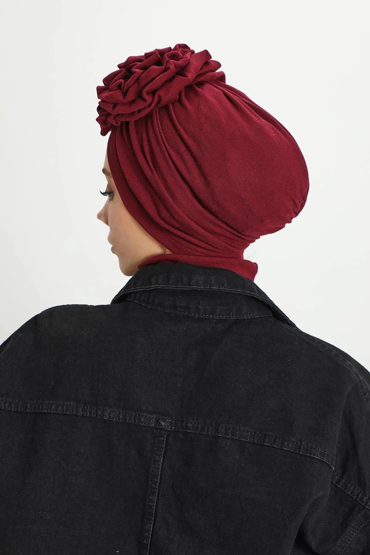 Stylish Rose Design Winter Bonnet for Women, Stretchable Ribbed Instant Turban for Cold Weather, Rose Accent Chemo Headwear,B-21RB