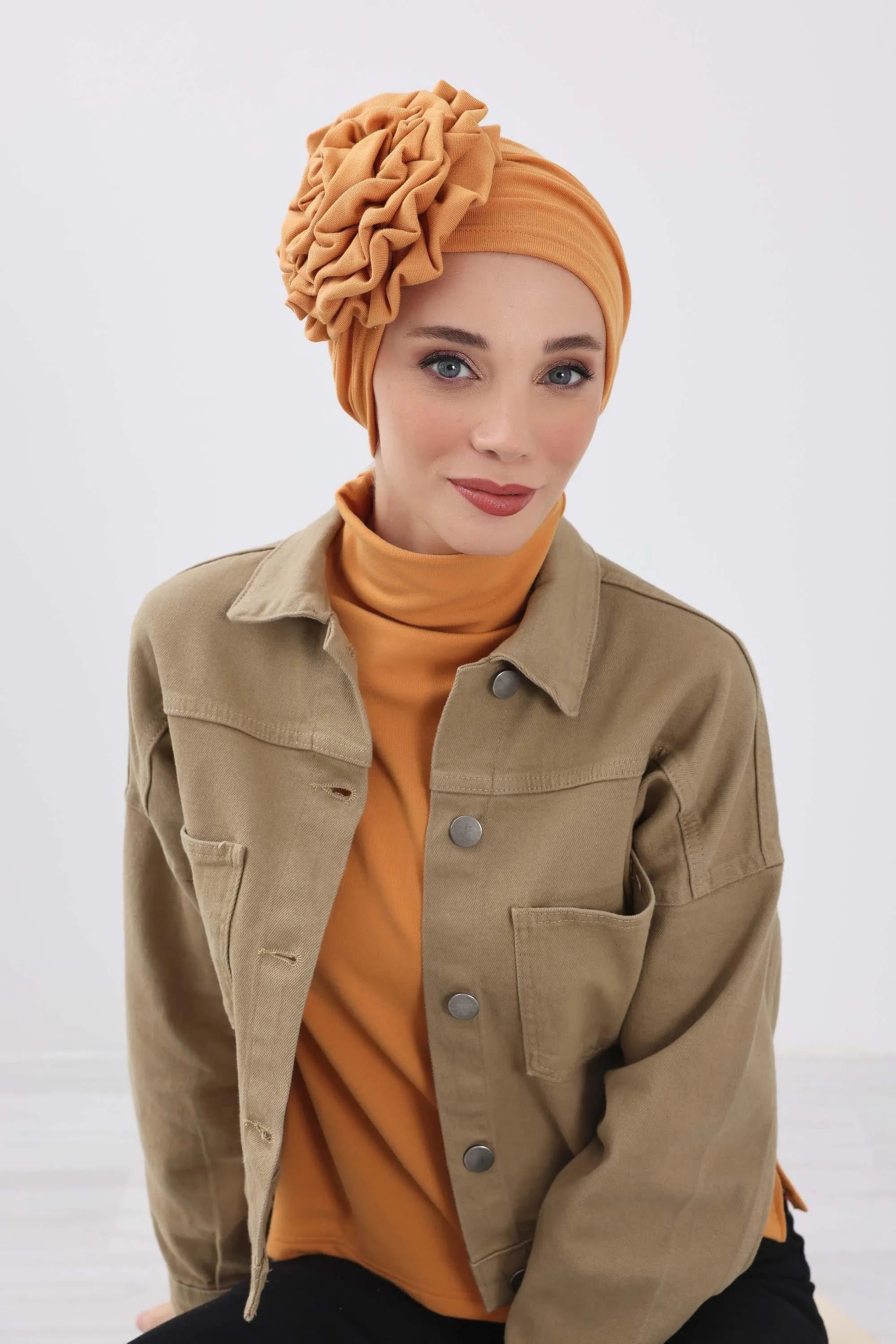 Stylish Rose Design Winter Bonnet for Women, Stretchable Ribbed Instant Turban for Cold Weather, Rose Accent Chemo Headwear,B-21RB