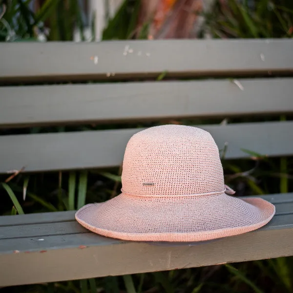 Sun 'N' Sand - Asher Raffia Wide Brim Crocheted Cloche Hat with Raffia Flower