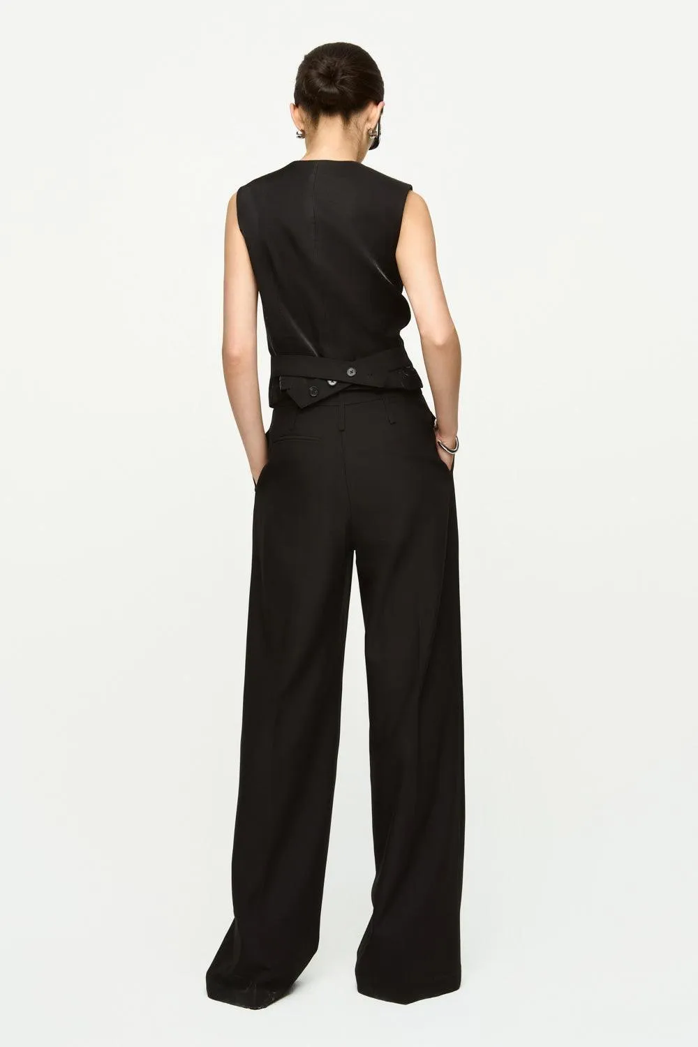 Taylor Straight Wide Leg Twill Crepe Floor Length Pants