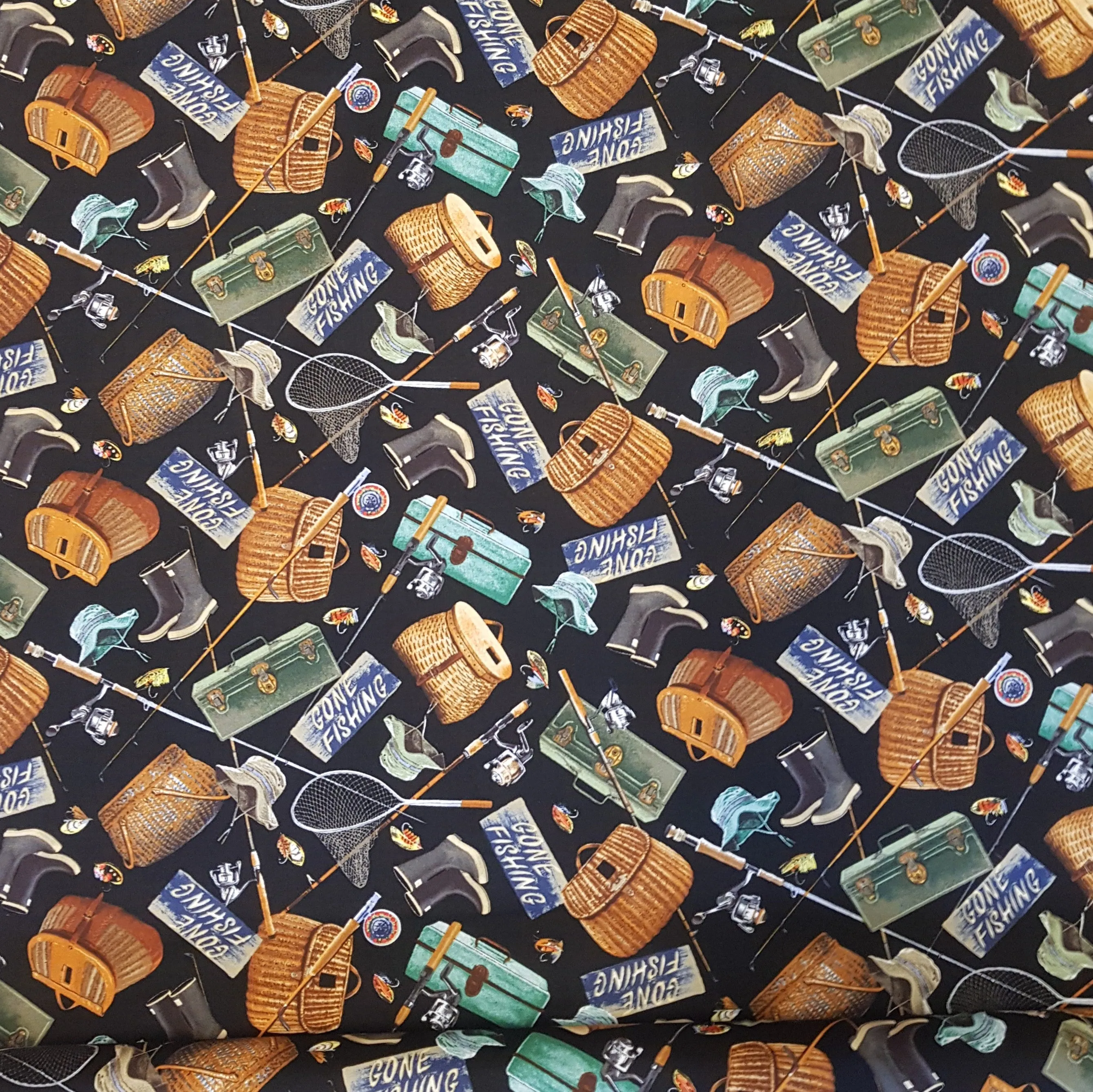 Timeless Treasures Nature, Fishing Gear Cotton Fabric