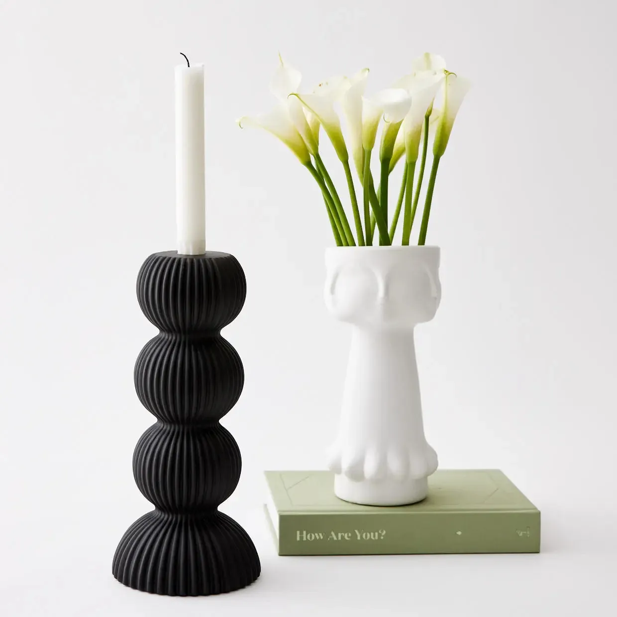 Tower Ceramic Taper Candle Holder Black