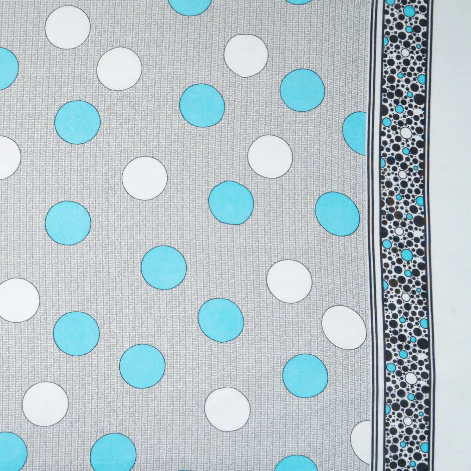 Turquoise & White Spotted Pure Silk Georgette