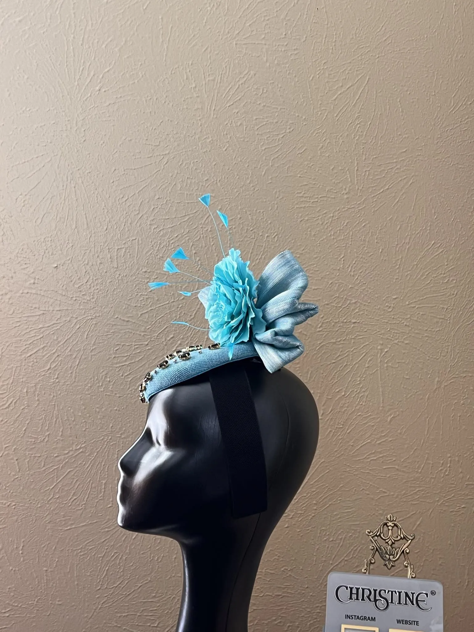 Turquoise Rhinestone flower teardrop hat