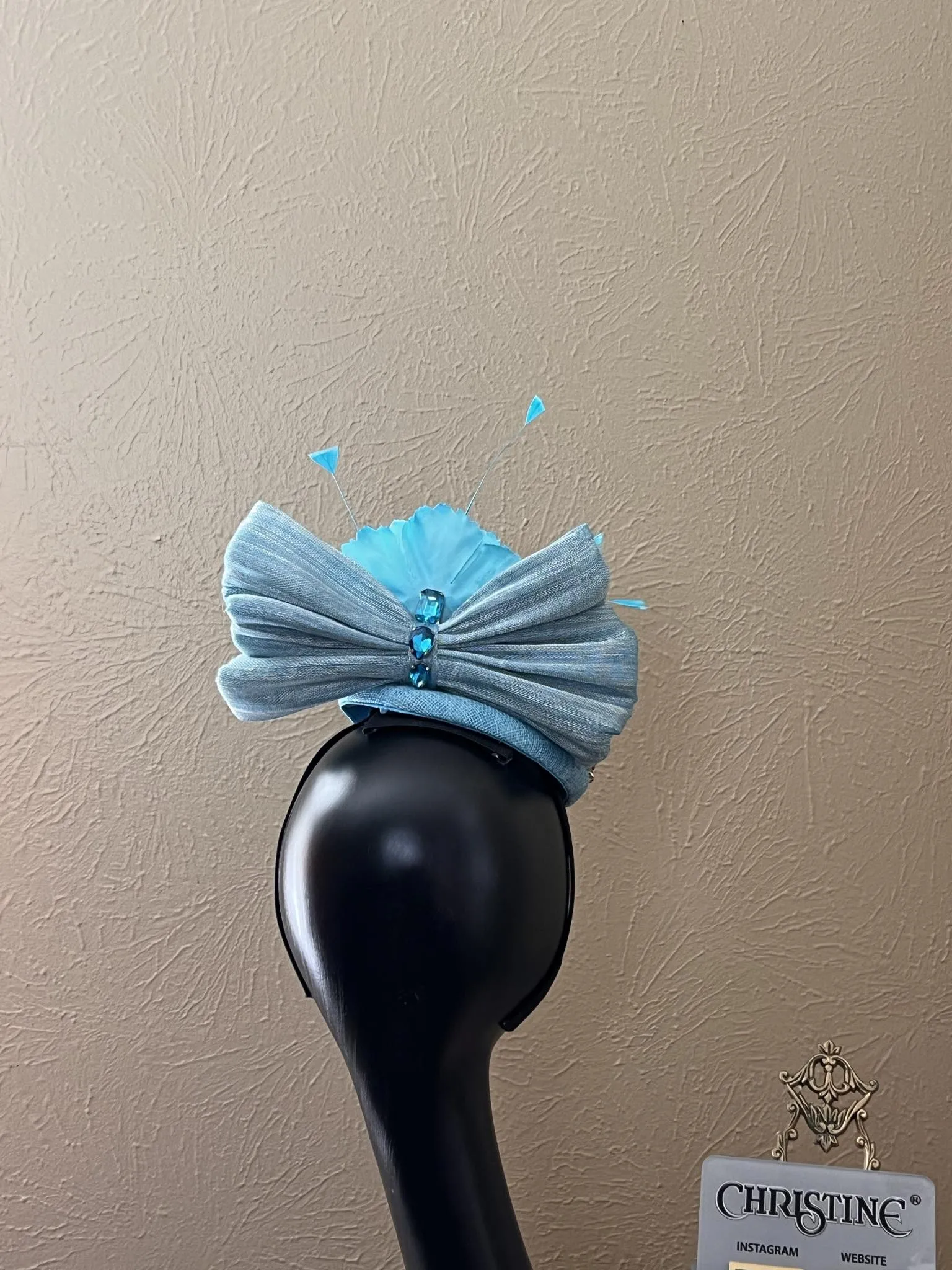 Turquoise Rhinestone flower teardrop hat