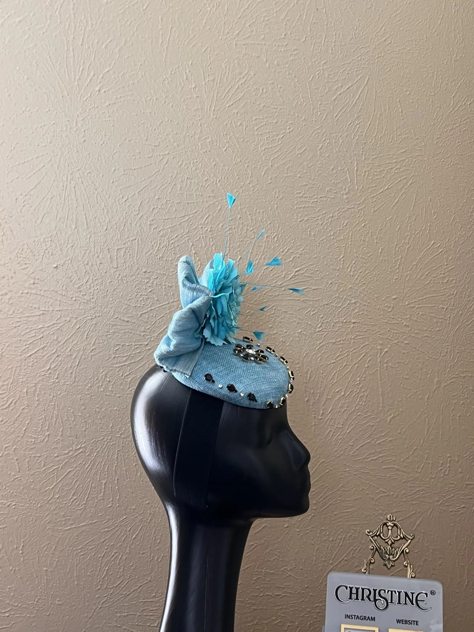 Turquoise Rhinestone flower teardrop hat