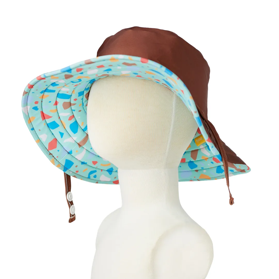 Tyoub Kids Wide Brim Bucket Hat Ocean Glass Green & Brown