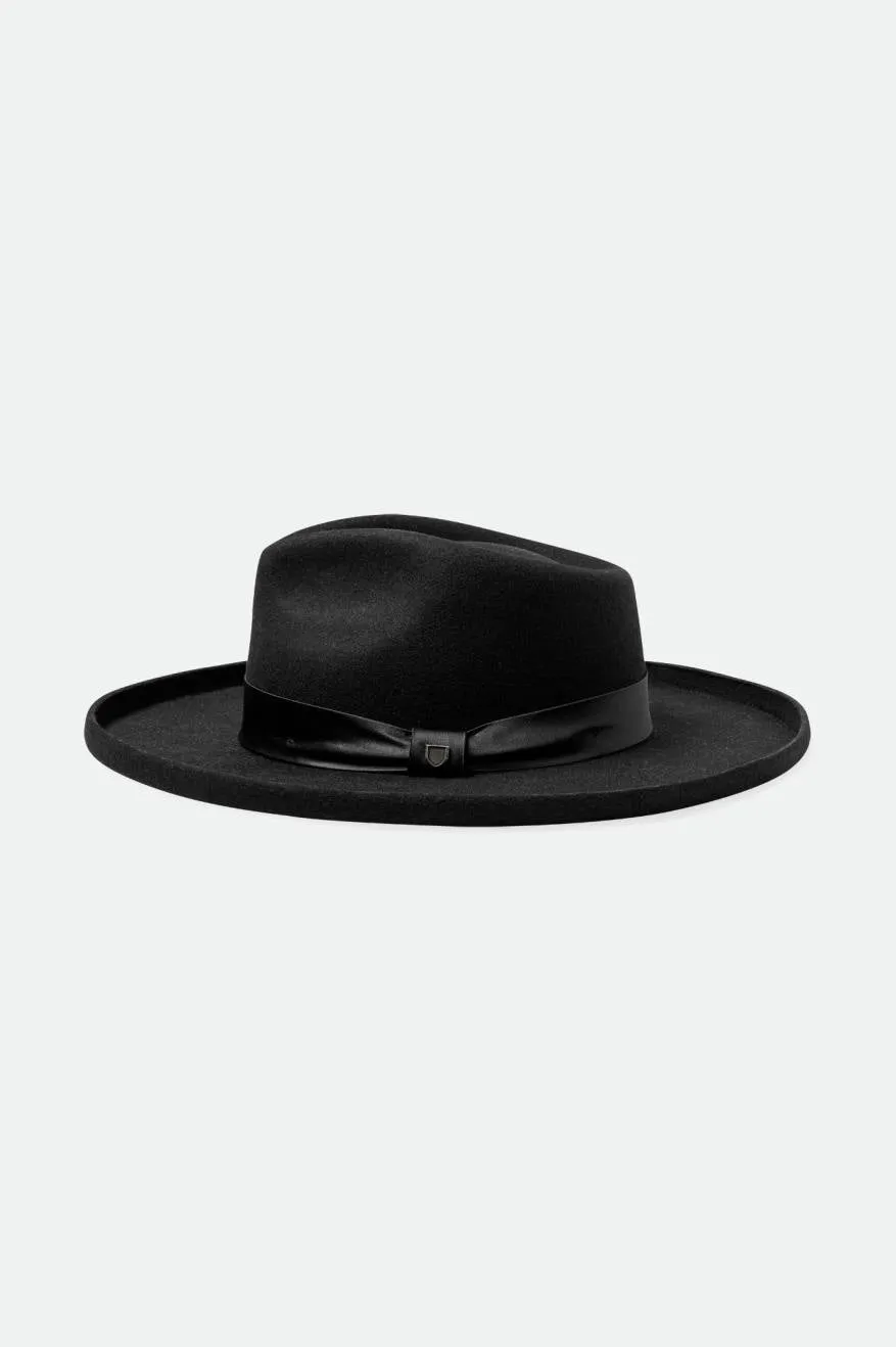 Victoria Felt Fedora - Black/Black Satin