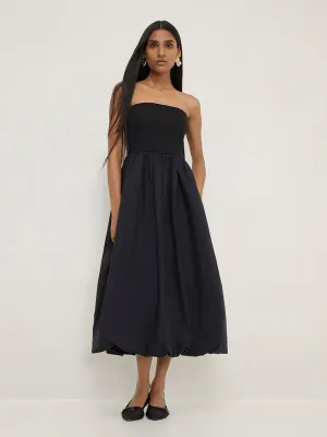 Wardrobe Black Off-Shoulder A-Line Cotton Dress