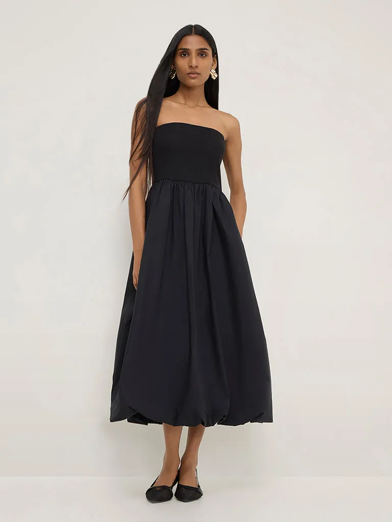 Wardrobe Black Off-Shoulder A-Line Cotton Dress