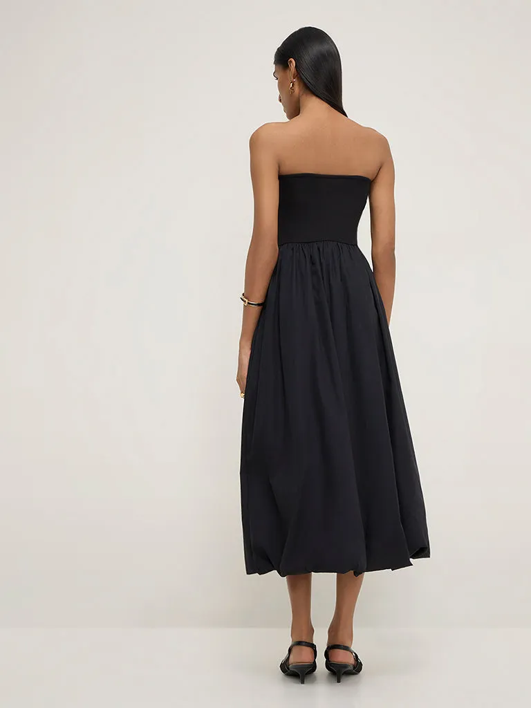 Wardrobe Black Off-Shoulder A-Line Cotton Dress