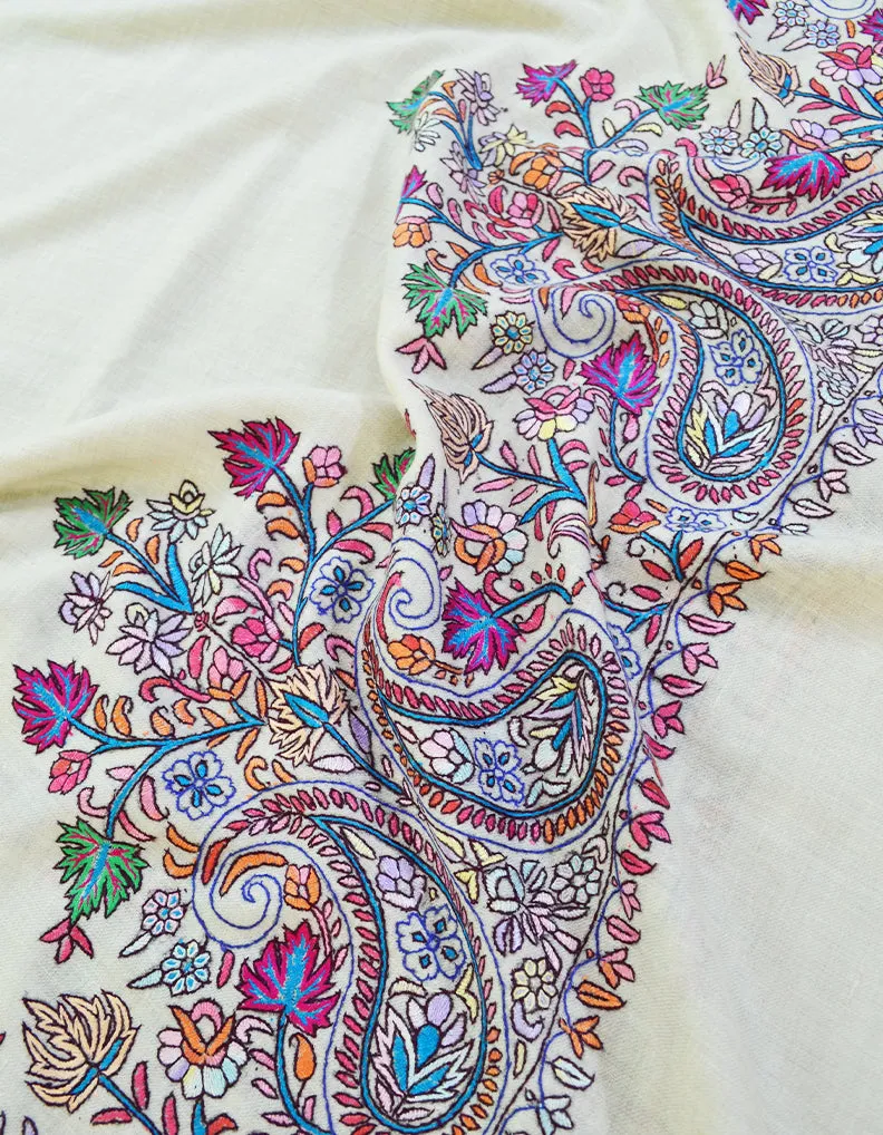 white embroidery Pashmina shawl 8646