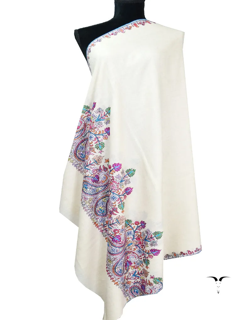 white embroidery Pashmina shawl 8646