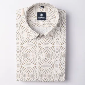 White Tan Color Kaleida Printed Shirt For Men