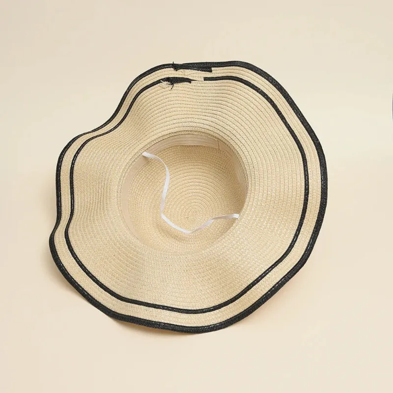 Wide Brim Summer Straw Hat with Bowknot Decor