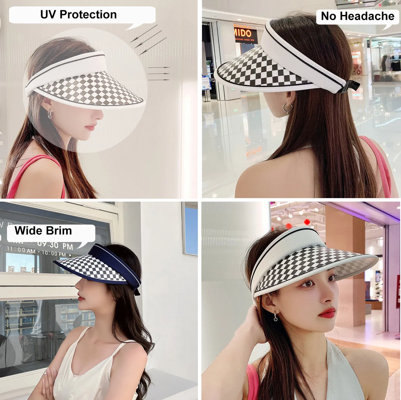 Women's Checkerboard Brim Sun Hats Golf Visor